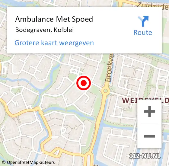 Locatie op kaart van de 112 melding: Ambulance Met Spoed Naar Bodegraven, Kolblei op 28 juni 2015 04:33