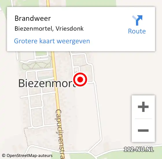 Locatie op kaart van de 112 melding: Brandweer Biezenmortel, Vriesdonk op 28 juni 2015 05:44