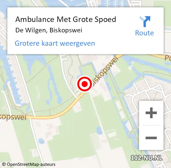 Locatie op kaart van de 112 melding: Ambulance Met Grote Spoed Naar De Wilgen, Biskopswei op 28 juni 2015 10:58