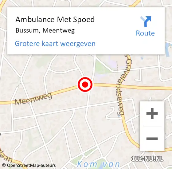 Locatie op kaart van de 112 melding: Ambulance Met Spoed Naar Bussum, Meentweg op 28 juni 2015 12:39