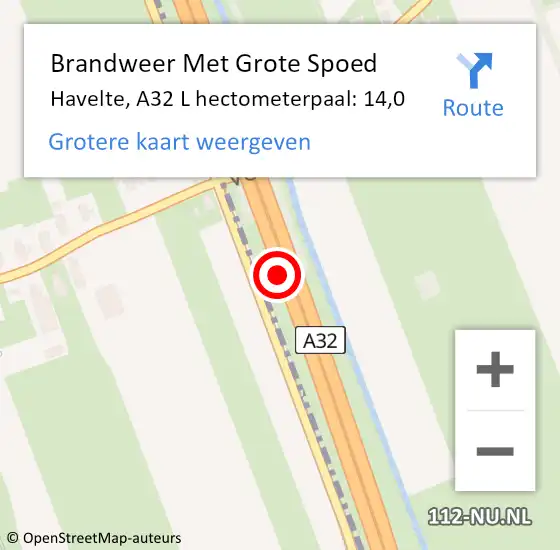 Locatie op kaart van de 112 melding: Brandweer Met Grote Spoed Naar Havelte, A32 L hectometerpaal: 14,1 op 28 juni 2015 12:59