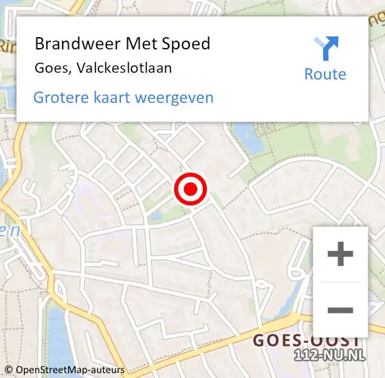 Locatie op kaart van de 112 melding: Brandweer Met Spoed Naar Goes, Valckeslotlaan op 28 juni 2015 15:15