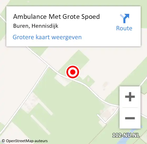 Locatie op kaart van de 112 melding: Ambulance Met Grote Spoed Naar Buren, Hennisdijk op 28 juni 2015 15:23