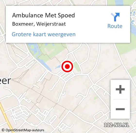 Locatie op kaart van de 112 melding: Ambulance Met Spoed Naar Boxmeer, Weijerstraat op 28 juni 2015 16:54