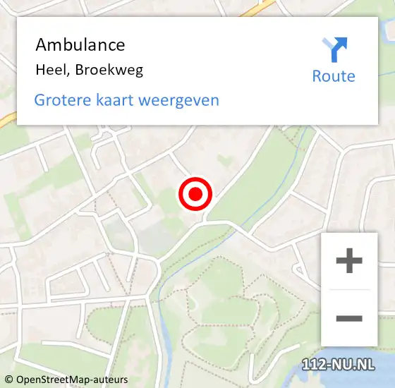 Locatie op kaart van de 112 melding: Ambulance Heel, Broekweg op 12 november 2013 12:35