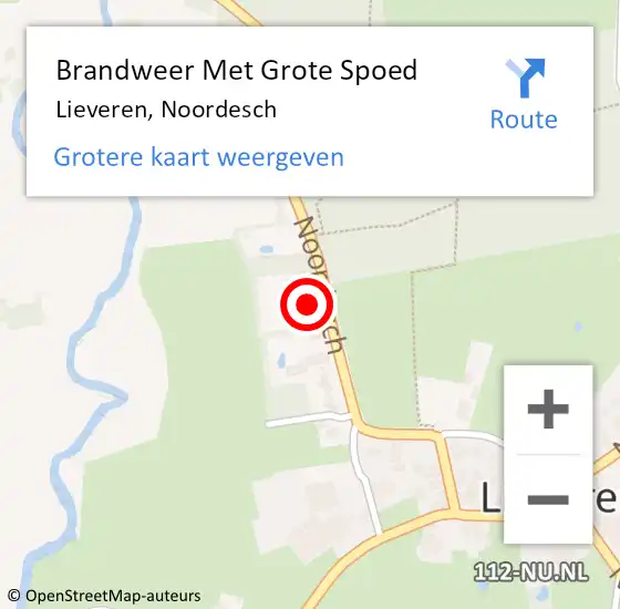 Locatie op kaart van de 112 melding: Brandweer Met Grote Spoed Naar Lieveren, Noordesch op 28 juni 2015 18:39