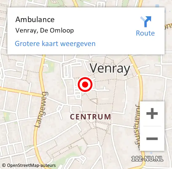 Locatie op kaart van de 112 melding: Ambulance Venray, De Omloop op 28 juni 2015 19:48