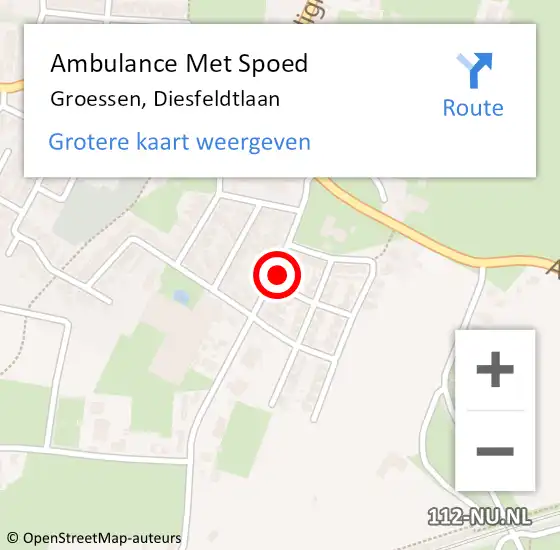 Locatie op kaart van de 112 melding: Ambulance Met Spoed Naar Groessen, Diesfeldtlaan op 29 juni 2015 04:00