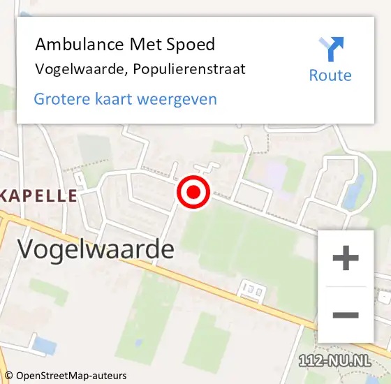 Locatie op kaart van de 112 melding: Ambulance Met Spoed Naar Vogelwaarde, Populierenstraat op 29 juni 2015 05:26