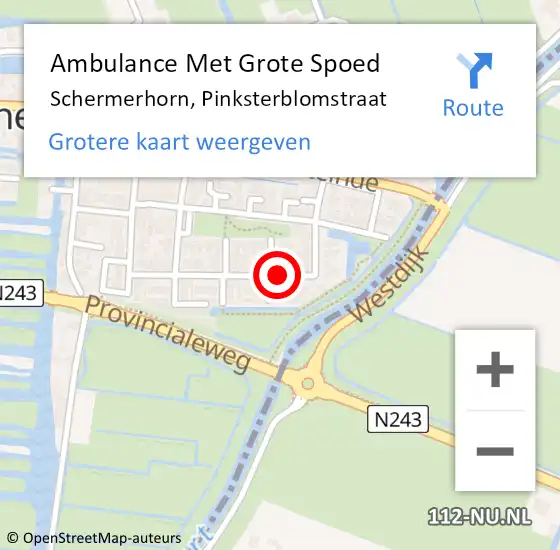 Locatie op kaart van de 112 melding: Ambulance Met Grote Spoed Naar Schermerhorn, Pinksterblomstraat op 29 juni 2015 08:00