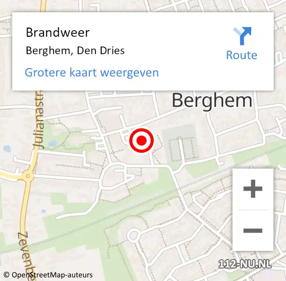 Locatie op kaart van de 112 melding: Brandweer Berghem, Den Dries op 29 juni 2015 09:09