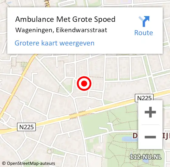 Locatie op kaart van de 112 melding: Ambulance Met Grote Spoed Naar Wageningen, Eikendwarsstraat op 29 juni 2015 09:15