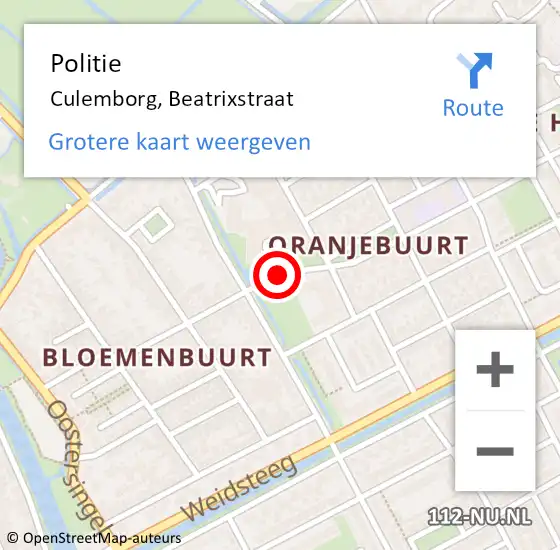 Locatie op kaart van de 112 melding: Politie Culemborg, Beatrixstraat op 29 juni 2015 09:34