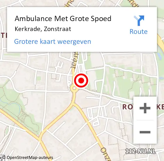 Locatie op kaart van de 112 melding: Ambulance Met Grote Spoed Naar Kerkrade, Zonstraat op 29 juni 2015 09:45