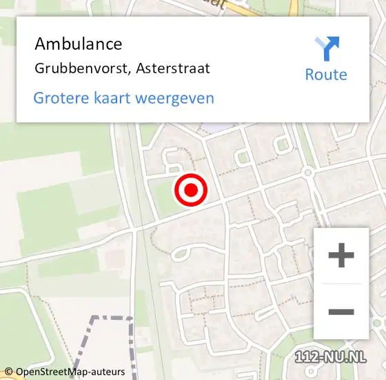 Locatie op kaart van de 112 melding: Ambulance Grubbenvorst, Asterstraat op 12 november 2013 13:34