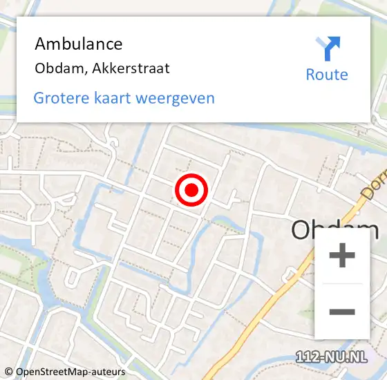 Locatie op kaart van de 112 melding: Ambulance Obdam, Akkerstraat op 29 juni 2015 10:47