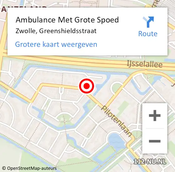 Locatie op kaart van de 112 melding: Ambulance Met Grote Spoed Naar Zwolle, Greenshieldsstraat op 29 juni 2015 12:34