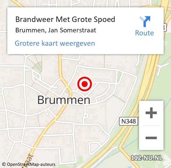 Locatie op kaart van de 112 melding: Brandweer Met Grote Spoed Naar Brummen, Jan Somerstraat op 29 juni 2015 12:48