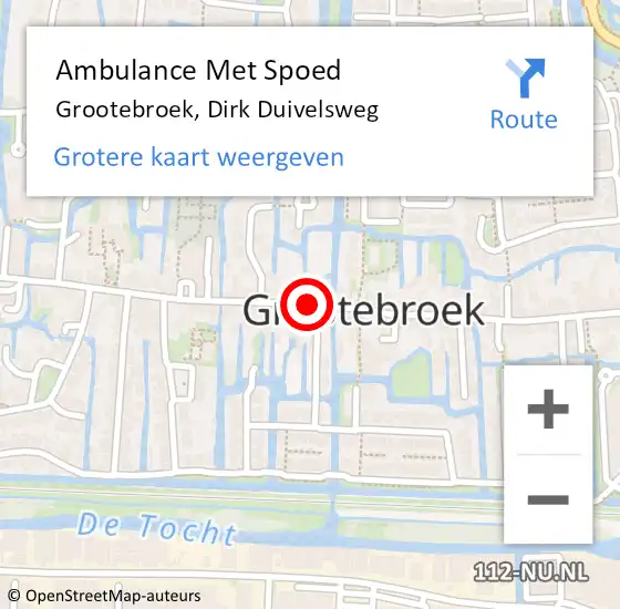 Locatie op kaart van de 112 melding: Ambulance Met Spoed Naar Grootebroek, Dirk Duivelsweg op 29 juni 2015 13:42