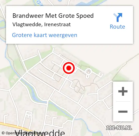 Locatie op kaart van de 112 melding: Brandweer Met Grote Spoed Naar Vlagtwedde, Irenestraat op 29 juni 2015 14:04