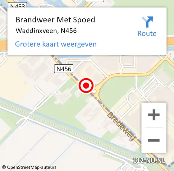 Locatie op kaart van de 112 melding: Brandweer Met Spoed Naar Waddinxveen, N456 op 29 juni 2015 14:47