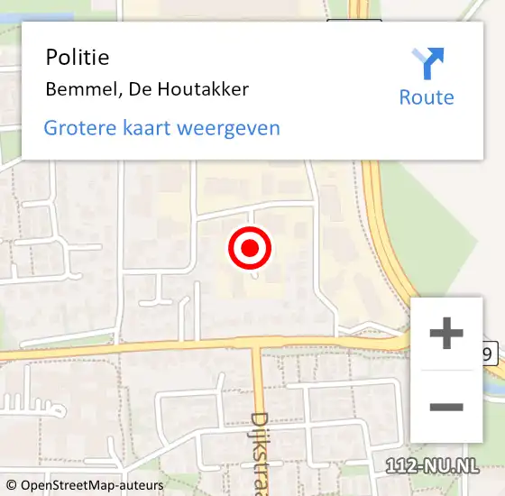 Locatie op kaart van de 112 melding: Politie Bemmel, De Houtakker op 29 juni 2015 15:52