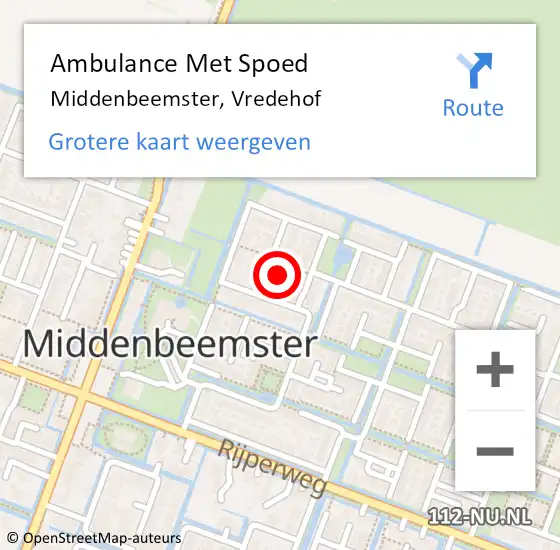 Locatie op kaart van de 112 melding: Ambulance Met Spoed Naar Middenbeemster, Vredehof op 29 juni 2015 16:41