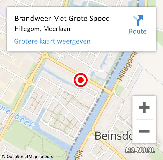 Locatie op kaart van de 112 melding: Brandweer Met Grote Spoed Naar Hillegom, Meerlaan op 29 juni 2015 16:56