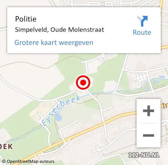 Locatie op kaart van de 112 melding: Politie Simpelveld, Oude Molenstraat op 29 juni 2015 18:10