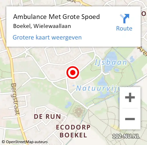 Locatie op kaart van de 112 melding: Ambulance Met Grote Spoed Naar Boekel, Wielewaallaan op 29 juni 2015 18:56