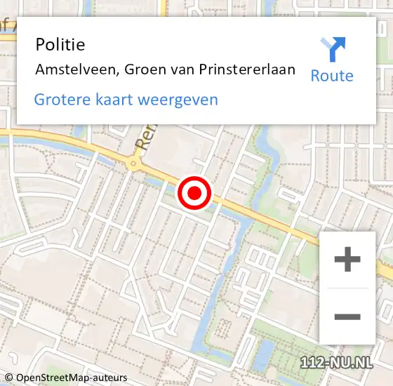 Locatie op kaart van de 112 melding: Politie Amstelveen, Groen van Prinstererlaan op 29 juni 2015 19:11