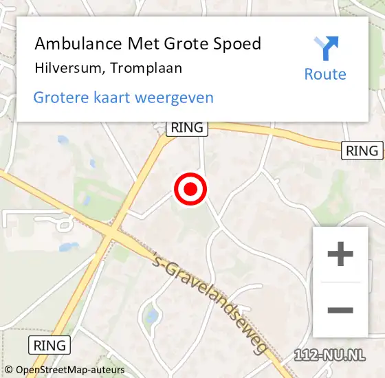 Locatie op kaart van de 112 melding: Ambulance Met Grote Spoed Naar Hilversum, Tromplaan op 29 juni 2015 19:37