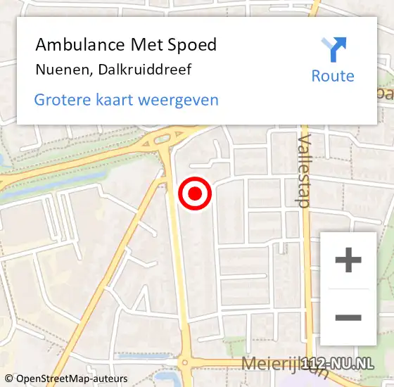 Locatie op kaart van de 112 melding: Ambulance Met Spoed Naar Nuenen, Dalkruiddreef op 29 juni 2015 19:57