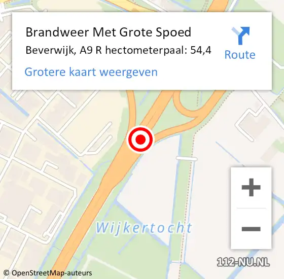 Locatie op kaart van de 112 melding: Brandweer Met Grote Spoed Naar Beverwijk, A9 R hectometerpaal: 54,4 op 29 juni 2015 20:08