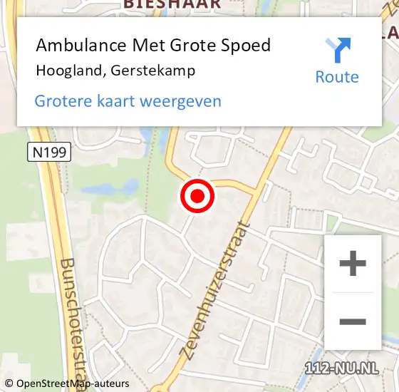 Locatie op kaart van de 112 melding: Ambulance Met Grote Spoed Naar Hoogland, Gerstekamp op 29 juni 2015 20:33