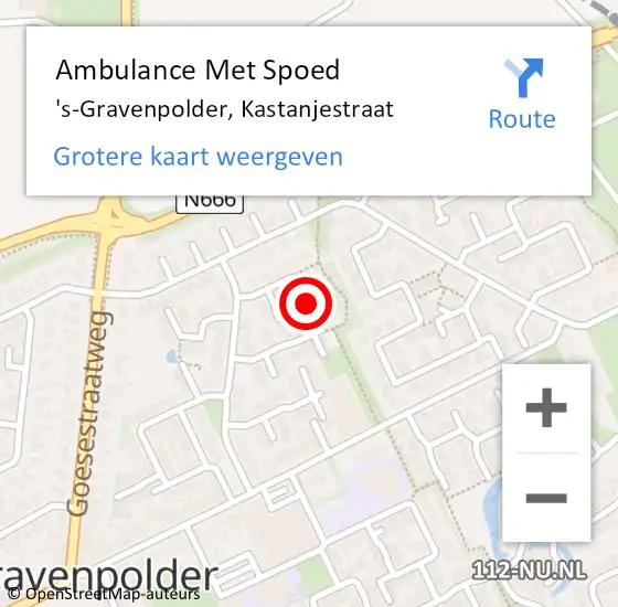 Locatie op kaart van de 112 melding: Ambulance Met Spoed Naar 's-Gravenpolder, Kastanjestraat op 29 juni 2015 20:39