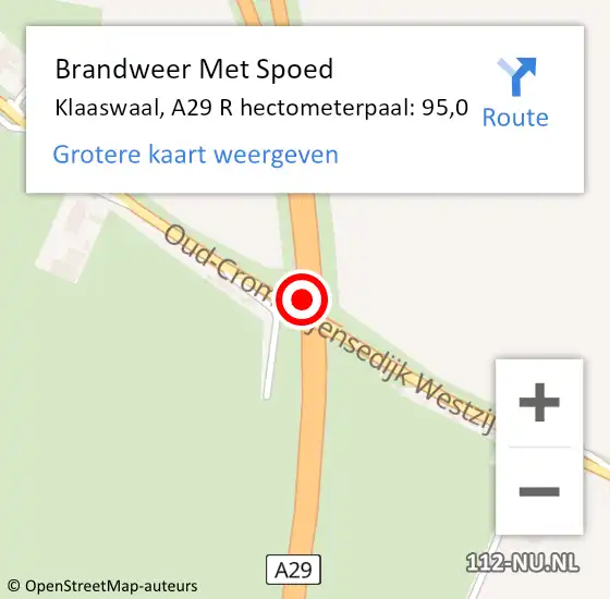 Locatie op kaart van de 112 melding: Brandweer Met Spoed Naar Klaaswaal, A29 R hectometerpaal: 96,1 op 29 juni 2015 22:10