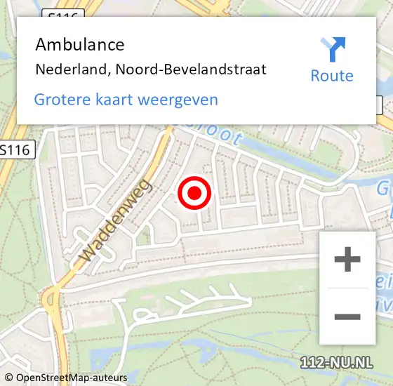 Locatie op kaart van de 112 melding: Ambulance Nederland, Noord-Bevelandstraat op 29 juni 2015 22:19