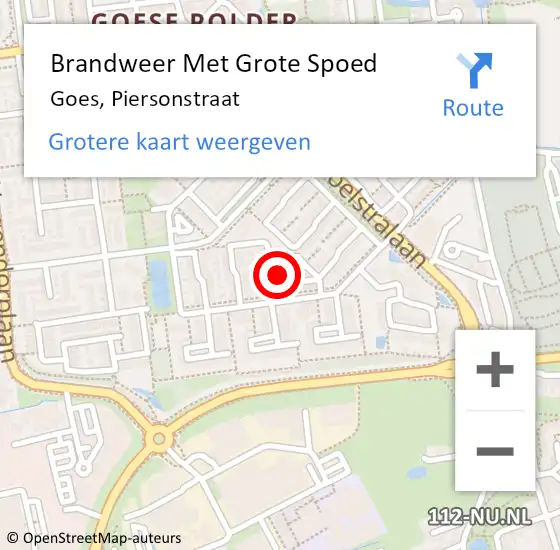 Locatie op kaart van de 112 melding: Brandweer Met Grote Spoed Naar Goes, Piersonstraat op 30 juni 2015 03:57