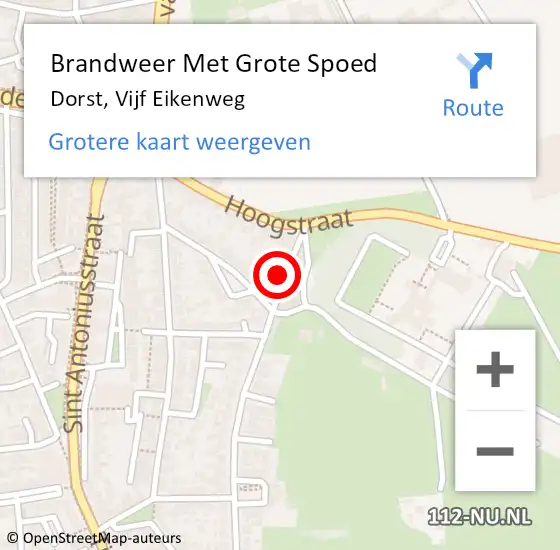 Locatie op kaart van de 112 melding: Brandweer Met Grote Spoed Naar Dorst, Vijf Eikenweg op 30 juni 2015 04:21