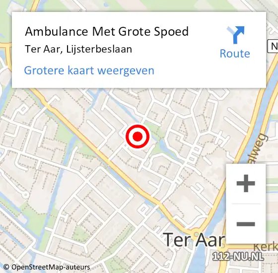 Locatie op kaart van de 112 melding: Ambulance Met Grote Spoed Naar Ter Aar, Lijsterbeslaan op 30 juni 2015 06:08