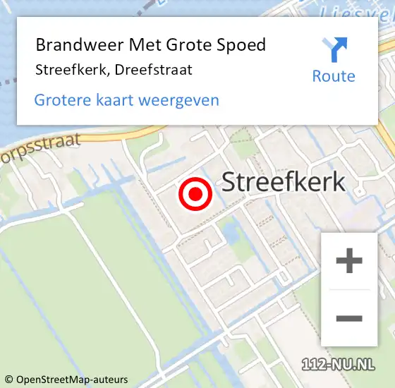 Locatie op kaart van de 112 melding: Brandweer Met Grote Spoed Naar Streefkerk, Dreefstraat op 30 juni 2015 07:52