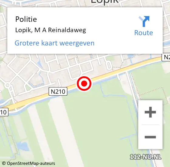 Locatie op kaart van de 112 melding: Politie Lopik, M A Reinaldaweg op 30 juni 2015 08:04