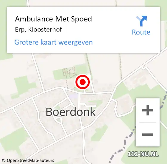 Locatie op kaart van de 112 melding: Ambulance Met Spoed Naar Erp, Kloosterhof op 30 juni 2015 08:42