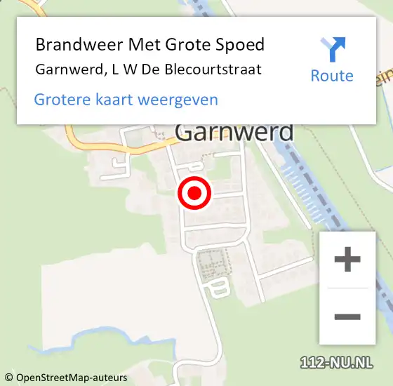 Locatie op kaart van de 112 melding: Brandweer Met Grote Spoed Naar Garnwerd, L W De Blecourtstraat op 30 juni 2015 09:16