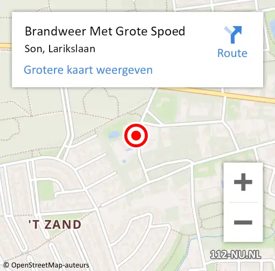 Locatie op kaart van de 112 melding: Brandweer Met Grote Spoed Naar Son, Larikslaan op 30 juni 2015 09:53