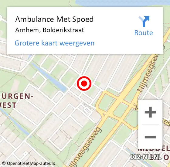 Locatie op kaart van de 112 melding: Ambulance Met Spoed Naar Arnhem, Bolderikstraat op 30 juni 2015 10:30