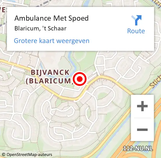 Locatie op kaart van de 112 melding: Ambulance Met Spoed Naar Blaricum, 't Schaar op 30 juni 2015 10:35