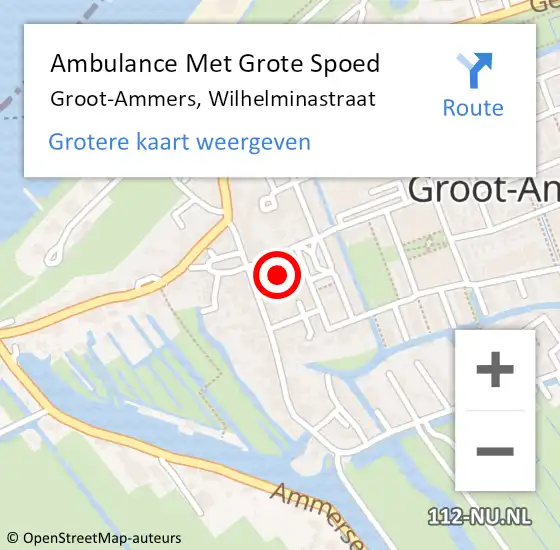 Locatie op kaart van de 112 melding: Ambulance Met Grote Spoed Naar Groot-Ammers, Wilhelminastraat op 30 juni 2015 10:46