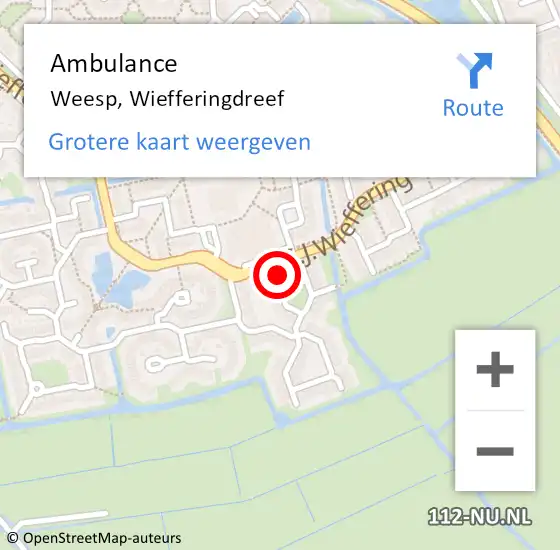 Locatie op kaart van de 112 melding: Ambulance Weesp, Wiefferingdreef op 30 juni 2015 12:37